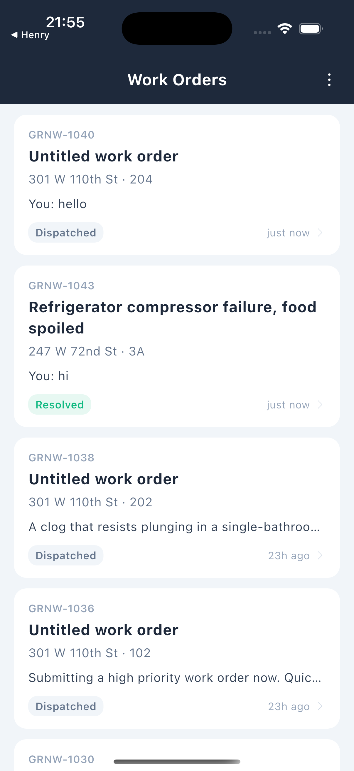 Messenger — work orders on mobile